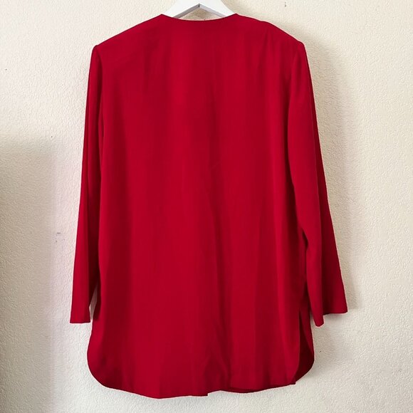 SG Sport Collection Womens Blouse Medium 10/12 Red Silky Embroidered Floral - Picture 2 of 9